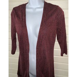 6 Degrees Sz SMALL JUNIORS Open Front Ruched Back Textured Cardigan Burgundy